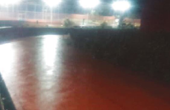 Ribeirão do bairro Nogueira fica com o nível de água muito alto devido a  chuva forte