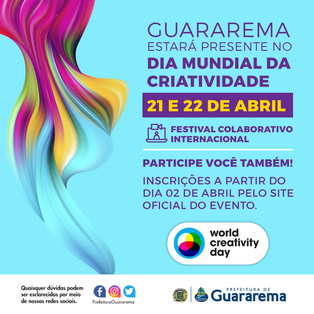 Guararema tem evento online em comemoração ao Dia Mundial da Criatividade