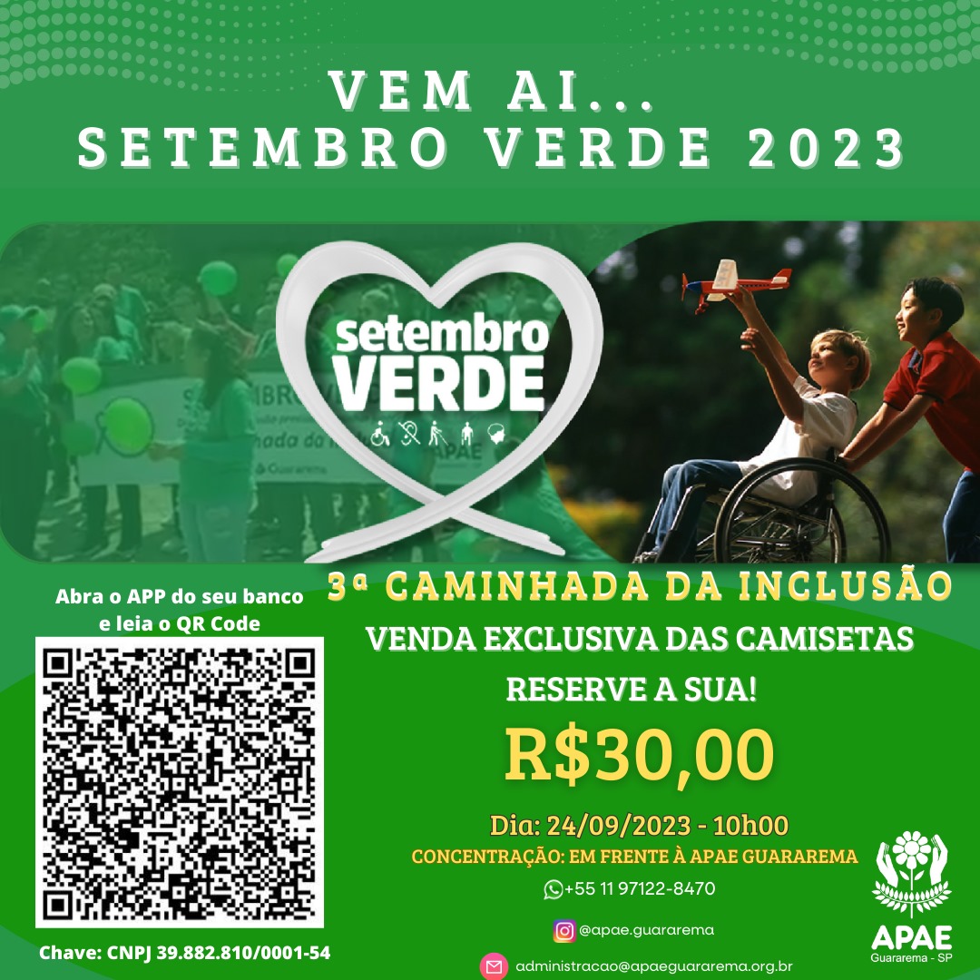 Junte-se à APAE Guararema na Caminhada da Inclusão 2023 em celebração do Setembro Verde